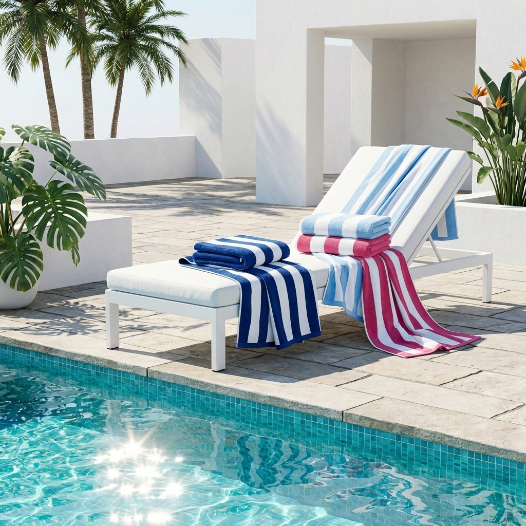 Chlorine resistant pool towels cabana stripe